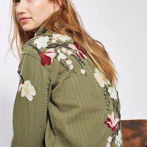 Topshop Floral Embroidered Army Shirt Jacket
